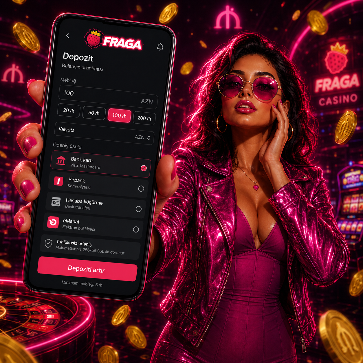 Fraga AZ depozit, AZN çıxarış, Visa, Mastercard, eManat və crypto ödənişləri